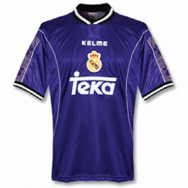 Real madrid away retro soccer jersey maillot match men's 2ed sportwear football shirt blue 1997-1998