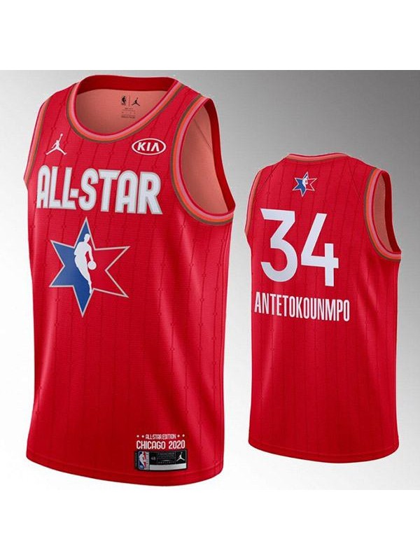 2020 all star game jordan milwaukee bucks giannis antetokounmpo 34 the alphabet nba basketball swingman jersey red edition shirt