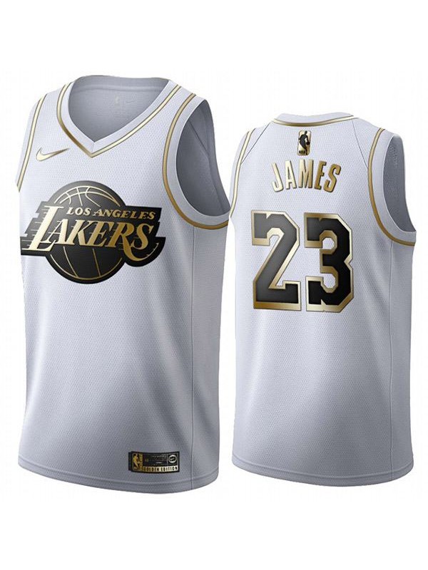 All Star Game Los Angeles Lakers 23 LeBron James White Gold Basketball Edition Jersey 2020