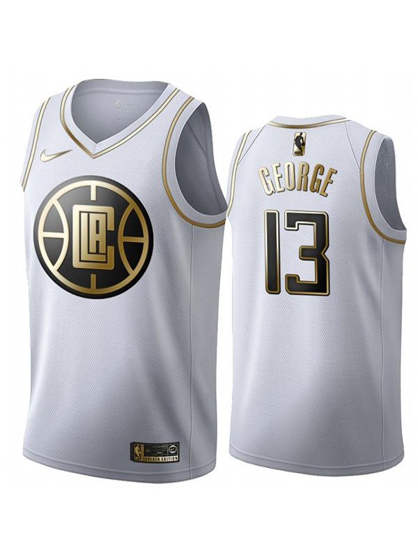 All Star Game NBA Los Angeles Clippers 13 Paul George PG-13 White Gold Basketball Edition Limited Jersey 2020