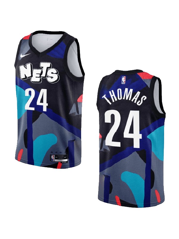 Brooklyn Nets jersey city edition Cam Thomas KAWS 24 black uniform men's basketball shirt swingman vest 2023-2024