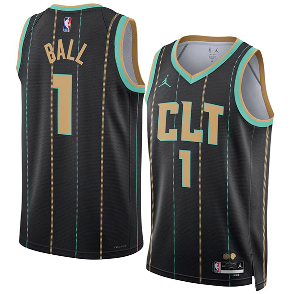 Charlotte Hornets city edition jordan Dri-FIT swingman jersey 1# Lamelo Ball uniform black kit men's basketball limited shirt 2022-2023
