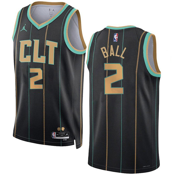 Charlotte Hornets city edition jordan Dri-FIT swingman jersey 2# Lamelo Ball uniform black kit men's basketball limited shirt 2022-2023