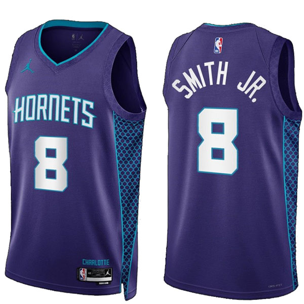 Charlotte Hornets Dennis Smith Jr. maglia 8 viola dichiarazione edizione uniforme da basket maglia swingman limitata 2023