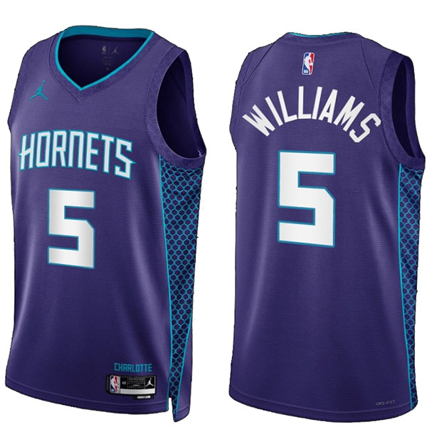 Charlotte Hornets maglia Mark Williams dei  5 viola dichiarazione edizione uniforme da basket maglia swingman limitata 2023