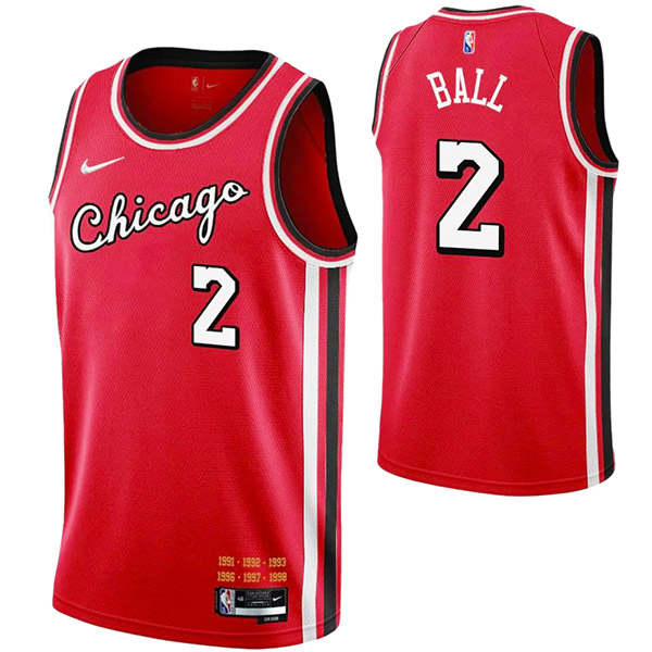 Chicago Bulls 2 LaMelo Ball maglia 75a divisa da basket città swingman edizione limitata kit rosso 2022