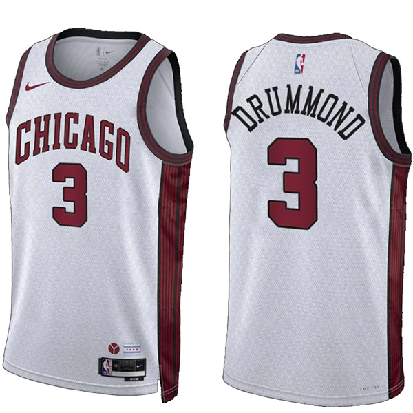 Chicago Bulls Andre Drummond jersey men's 3 city basketball uniform swingman white kit limited edition shirt 2023