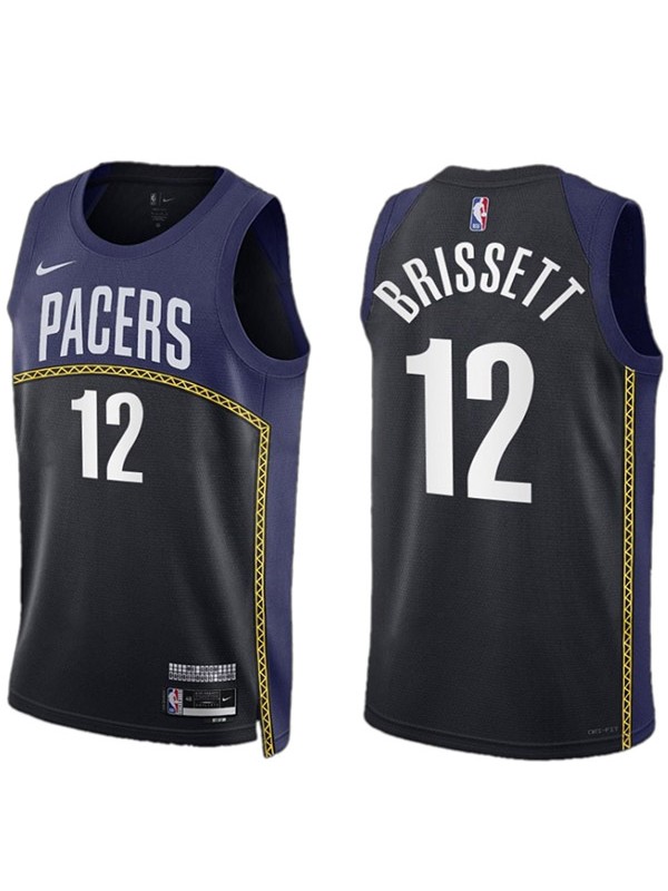 Indiana Pacers Oshae Brissett maglia da uomo 12 uniforme da basket navy swingman camicia nera in edizione limitata 2023