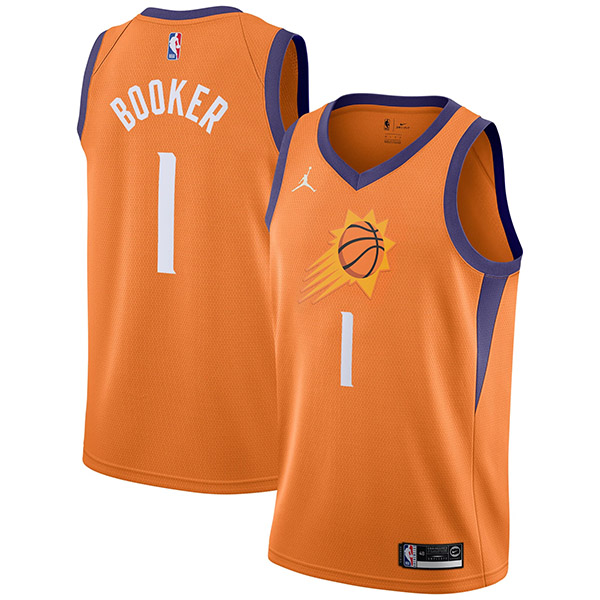 Jordan Phoenix Suns 1 Devin Booker statement swingman jersey Men's basketball shirt orange 2021