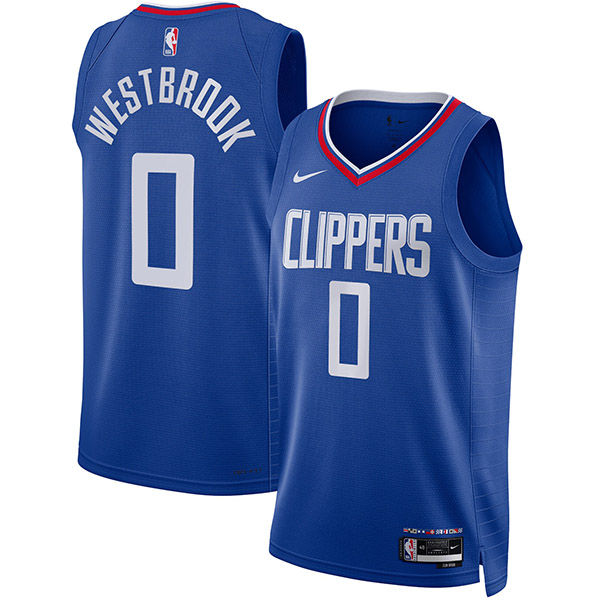 Los Angeles Clippers city edition swingman jersey 0# Russell Westbrook blue uniform kit limited shirt 2022-2023