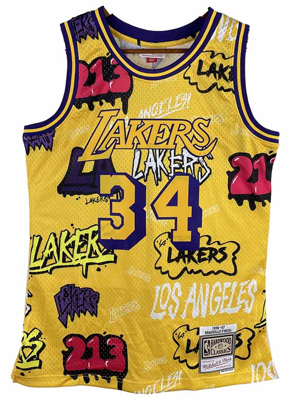 Los Angeles Lakers retro jersey 34 O'Neal  city basketball uniform swingman yellow edition shirt 1996-1997