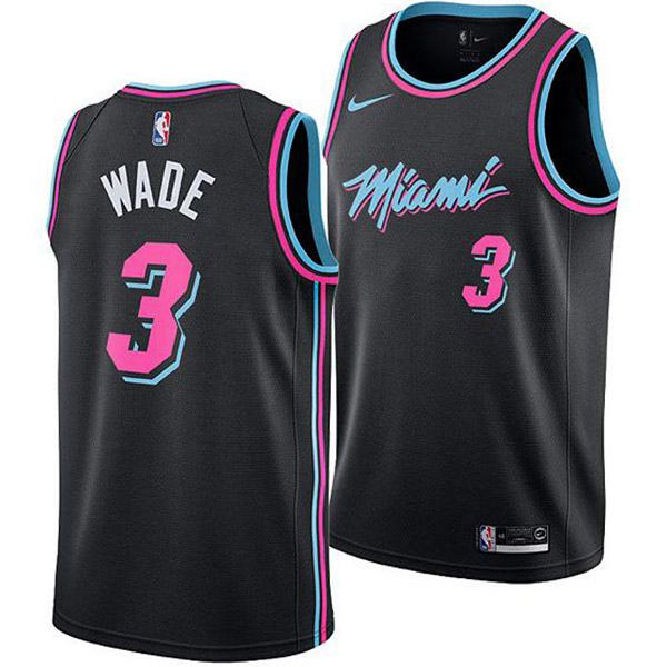 Men's Miami Heat 3 Dwyane Wade Basketball City Edition NBA Jersey Black 2018