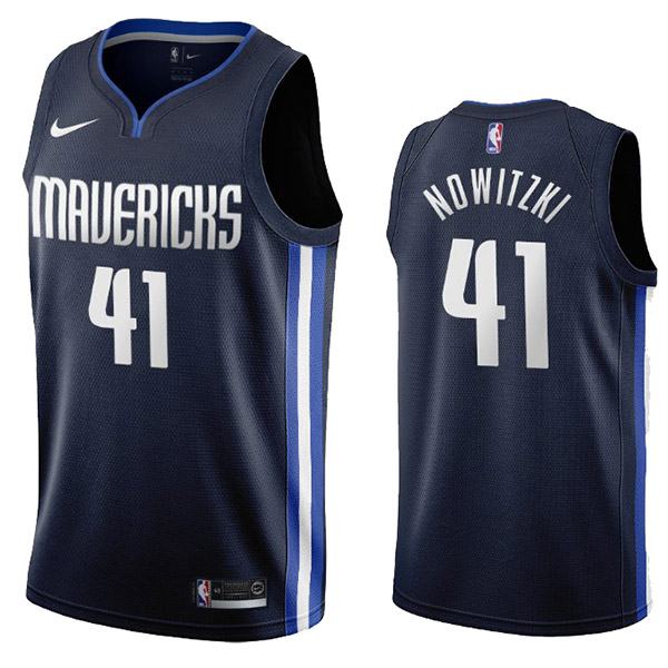 Men's Mavericks Dirk Nowitzki 41 Statement City Edition Jersey Navy Basketball Shirt 2019-2020