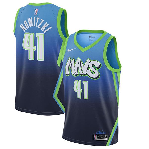 Men's Mavs Nowitzki 41 Blue City Edition Jersey Basketball Shirt 2019-2020