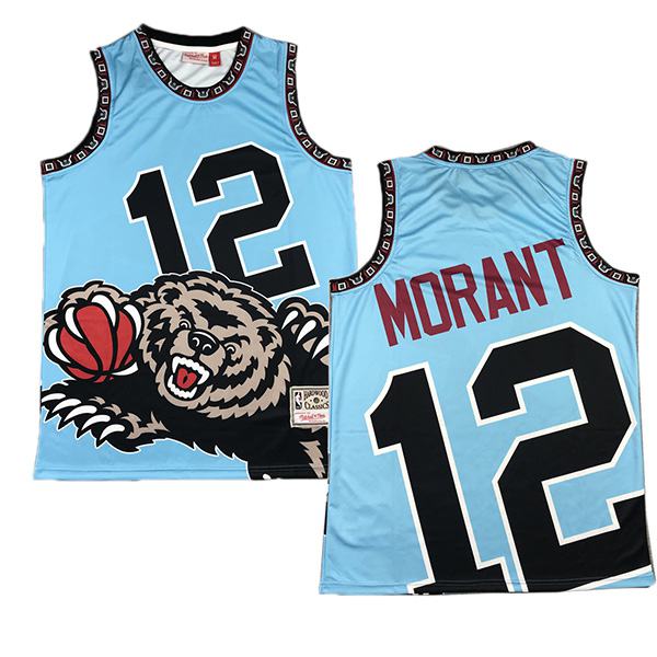 Men's Memphis Grizzlies 12 Morant basketball swingman jersey mitchell ness big face vest blue 2020