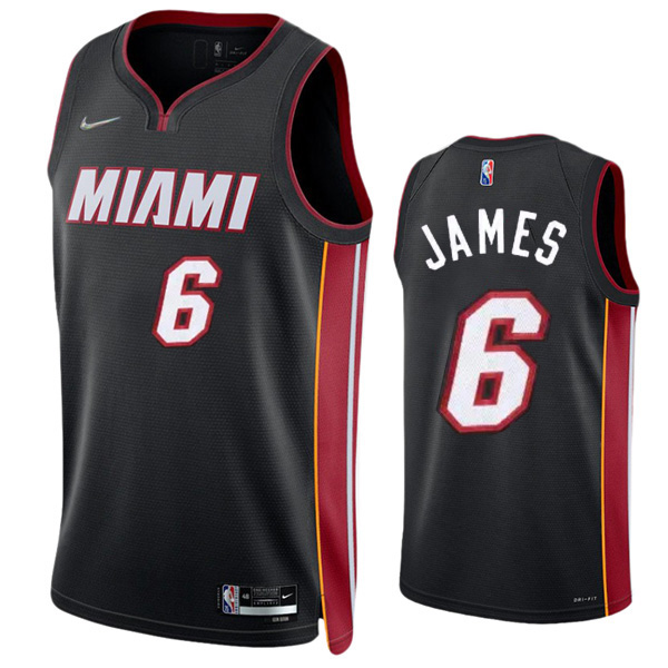Miami Heat 6 LeBron James jersey maglia da basket da uomo divisa da basket swingman in edizione limitata maglia nera 2022