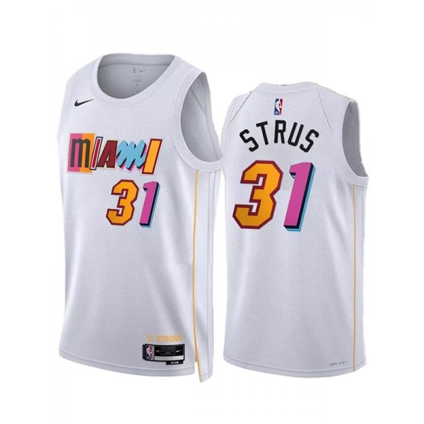 Miami Heat Max Strus Maglia da uomo City 31 divisa da basket bianca swingman maglia in edizione limitata 2023