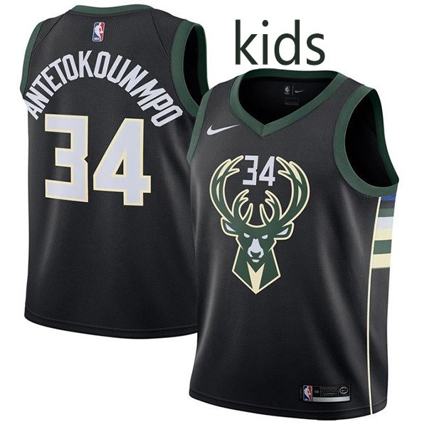 Milwaukee Bucks Giannis Antetokounmpo 34 kids city edition swingman jersey youth black green uniform children basketball limited vest