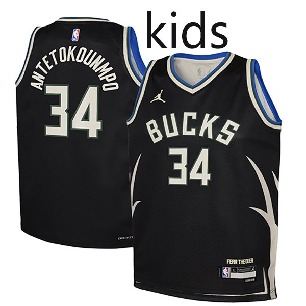 Milwaukee Bucks Giannis Antetokounmpo 34 kids city edition swingman jersey youth black uniform children basketball limited vest