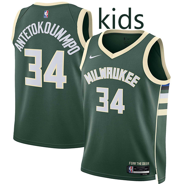 Milwaukee Bucks Giannis Antetokounmpo 34 kids city edition swingman jersey youth uniform children green basketball limited vest