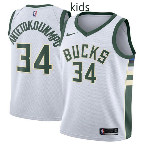 Milwaukee Bucks Giannis Antetokounmpo 34 kids city edition swingman jersey youth white green uniform children basketball limited vest