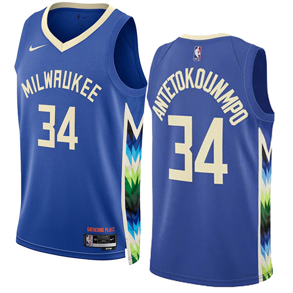 Milwaukee Bucks jersey Giannis Antetokounmpo 34# blue edition basketball uniform swingman kit limited edition shirt 2022-2023