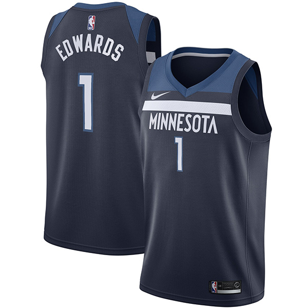 Minnesota Timberwolves 1 Anthony Edwards jersey città divisa da basket swingman in edizione limitata maglia blu navy 2022