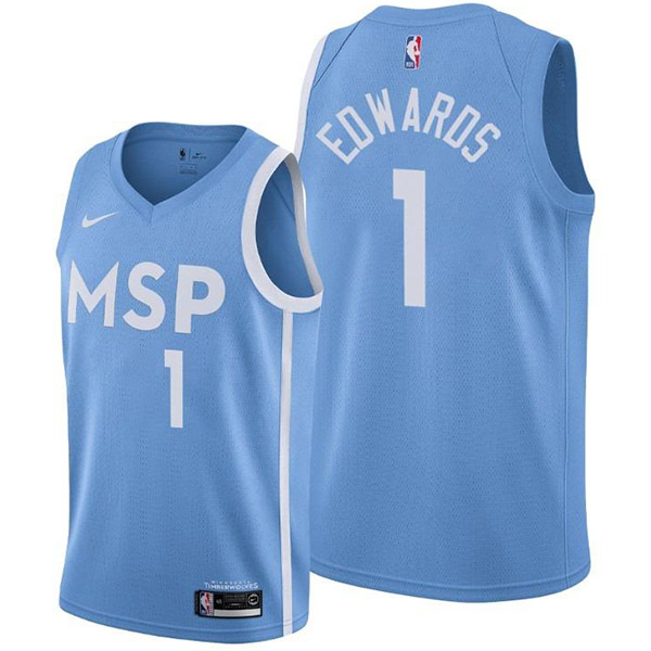 Minnesota Timberwolves jersey 1# Edwards blue basketball uniform swingman limited city edition kit shirt 2022-2023
