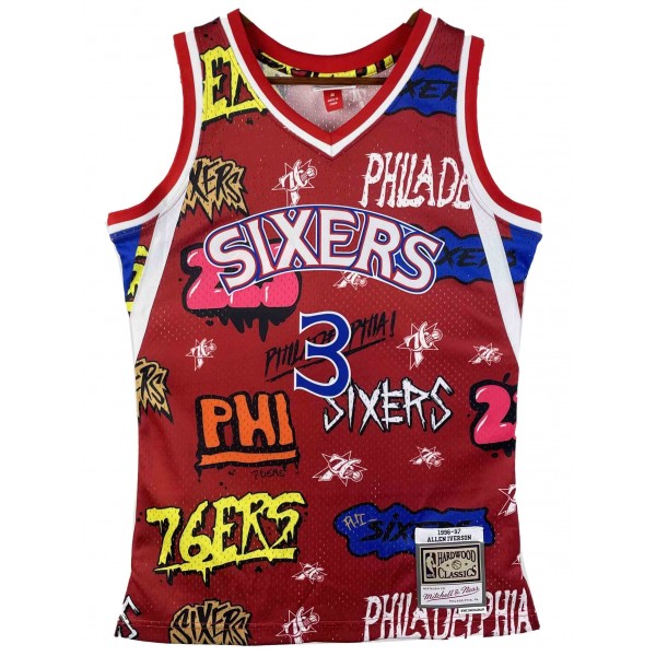 Philadelphia 76ers retro jersey 3 Allen Iverson basketball uniform swingman jersey red edition shirt 1996-1997