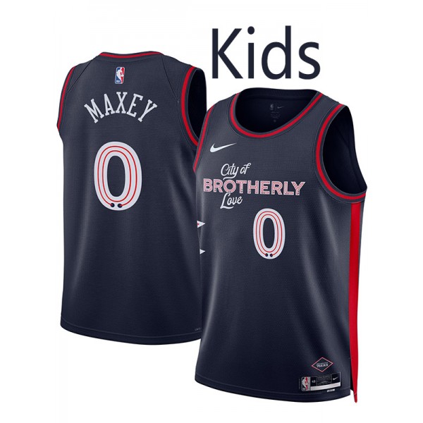 Philadelphia 76ers Tyrese Maxey 0 kids city edition swingman retro jersey youth uniform children black basketball limited vest