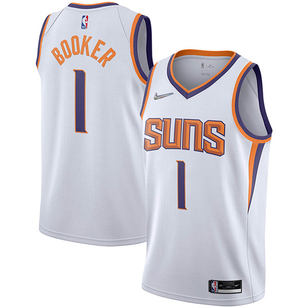 Phoenix Suns 1 Devin Booker maglia città basket uniforme swingman in edizione limitata kit maglia bianca 2022