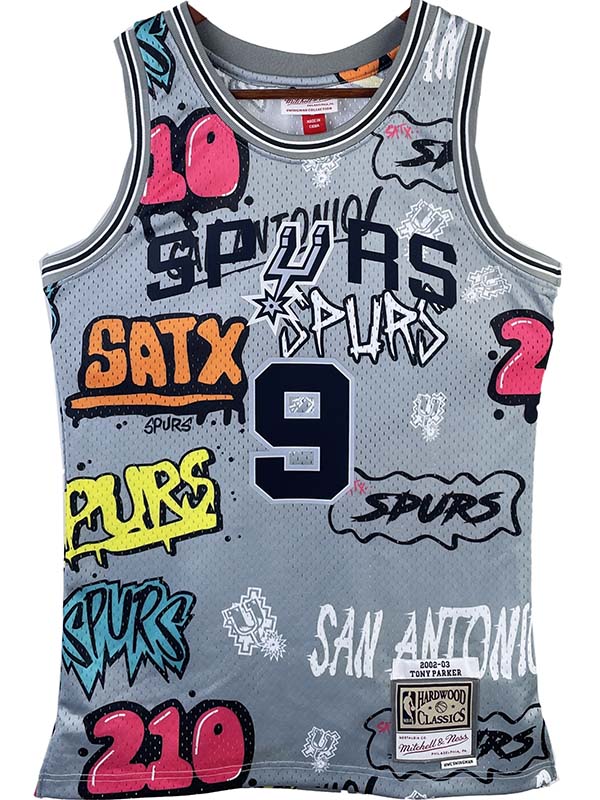 San Antonio Spurs retro jersey men's city edition 9# Tony Parker swingman gray uniform limited basketball shirt 2002-2003
