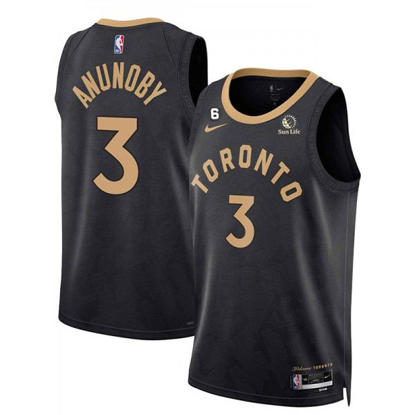 Toronto Raptors 3 Anunoby maglia da uomo nera uniforme da basket kit swingman maglia in edizione limitata 2023