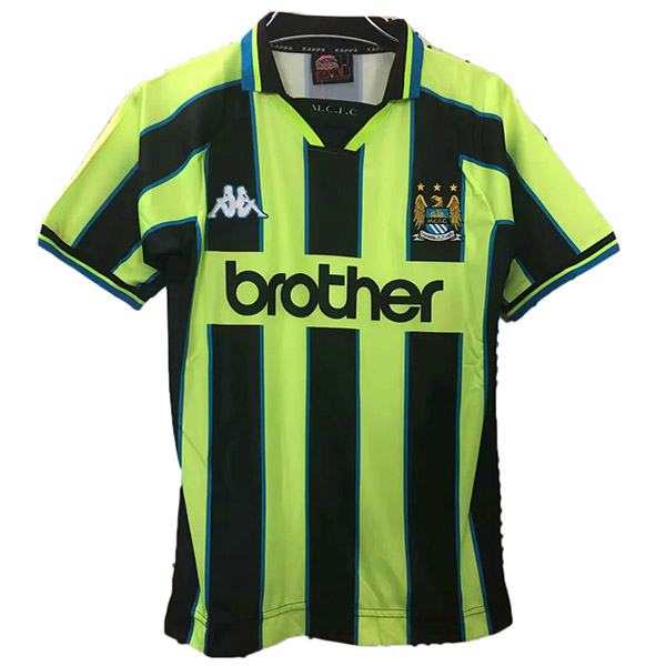 Manchester city retro soccer jersey maillot match men's sportwear football shirt yellow green 1998-1999