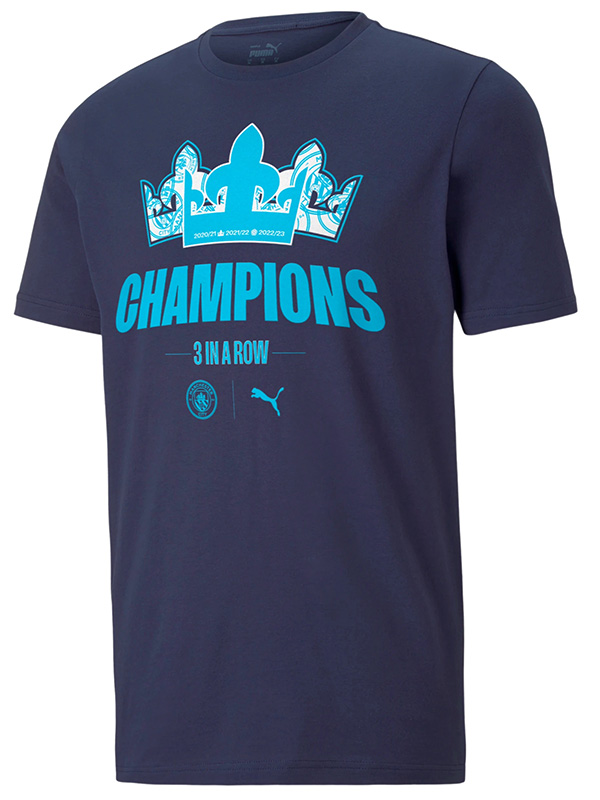 Manchester city casual t-shirt 3 IN A ROW dei vincitori della maglietta blu navy champion 2023