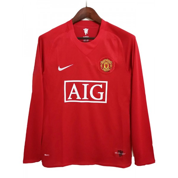 Manchester united home long sleeve retro soccer jersey maillot match first men's sportwear football shirt 2007-2008