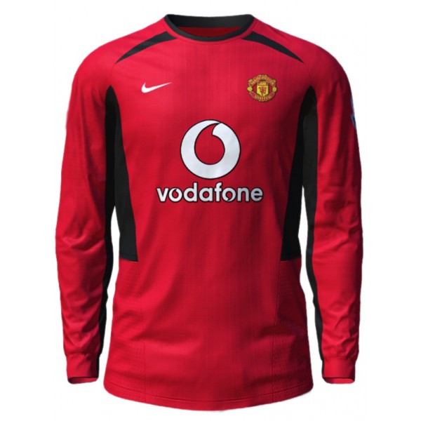 Manchester united maglia home retrò a maniche lunghe prima maglia da calcio da uomo dell'uniforme da calcio 2002-2004