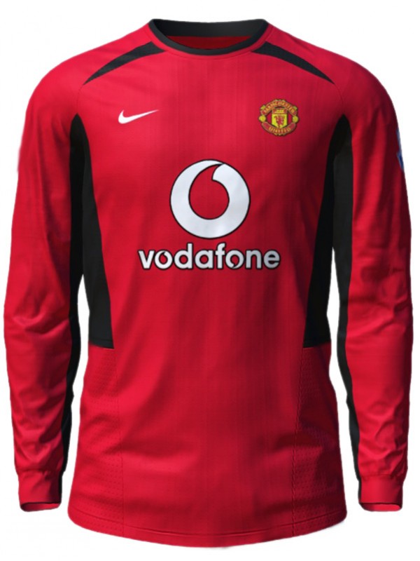 Manchester united maglia home retrò a maniche lunghe prima maglia da calcio da uomo dell'uniforme da calcio 2002-2004