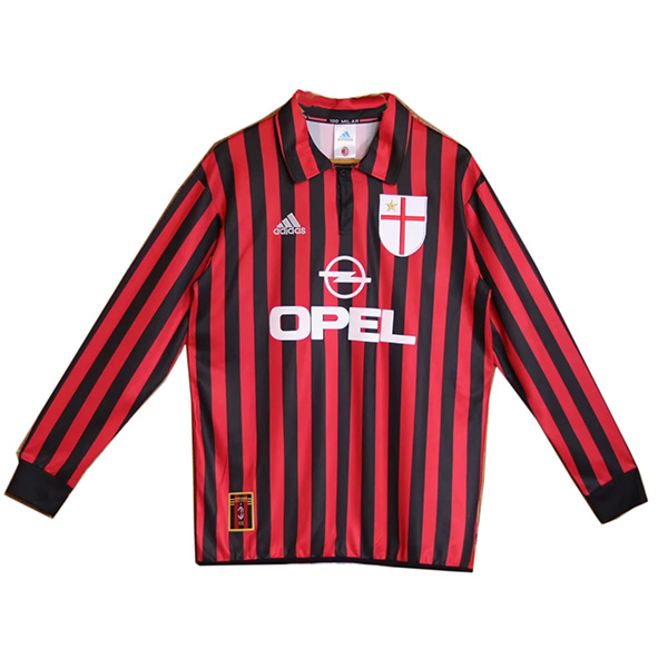 AC Milan maglia rétro home a maniche lunghe prima maglia da calcio da uomo sportiva 1999-2000