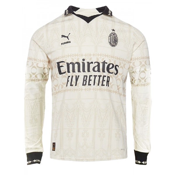 AC milan x pleasures maglia a maniche lunghe autentica divisa da calcio bianca da uomo kit da calcio maglia sportiva 2024-2025