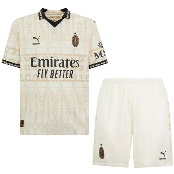 AC Milan x Pleasures maglia per bambini beige kit da calcio per bambini prima mini maglia da calcio uniformi giovanili 2024-2025