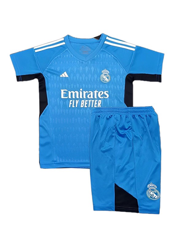 Real Madrid maglia da portiere per bambini kit da calcio mini maglia da calcio blu per bambini uniformi giovanili 2023-2024