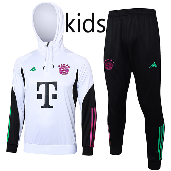 Bayern Munich hoodie jacket kids kit white football sportswear tracksuit long zipper youth training uniform outdoor children soccer coat 2024