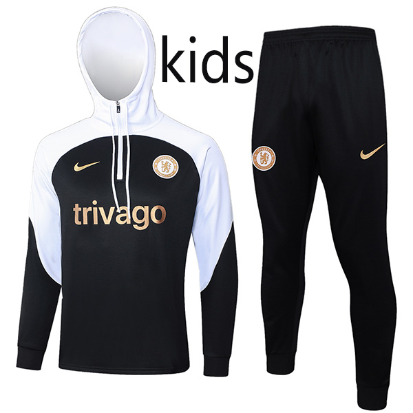 Chelsea hoodie jacket kids kit black white football sportswear tracksuit long zipper youth training uniform outdoor children soccer coat 2024