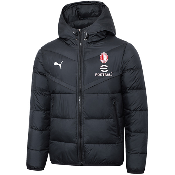 AC milan hoodie cotton-padded jacket football sportswear tracksuit full zipper men's training black kit outdoor soccer coat 2024