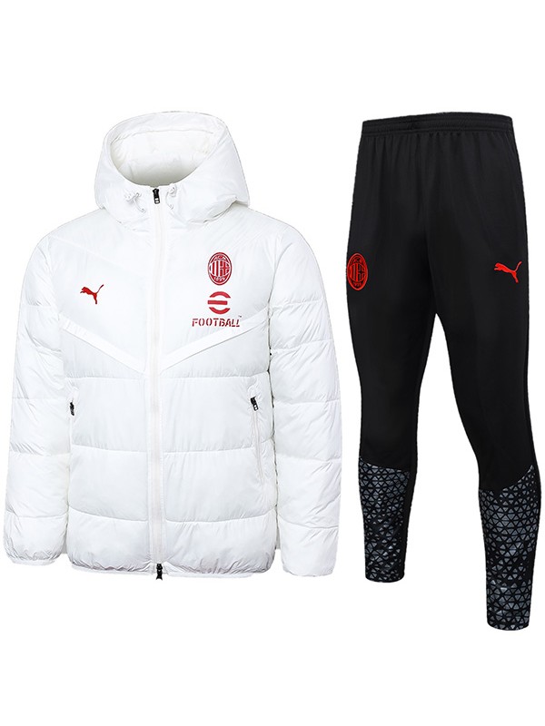 AC milan hoodie cotton-padded jacket football sportswear tracksuit white full zipper men's training kit outdoor soccer coat 2024