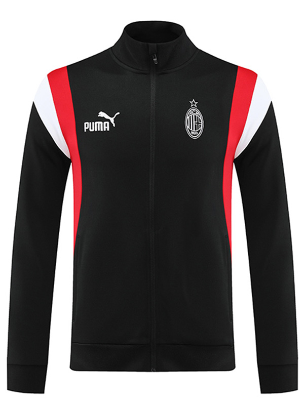 AC milan jacket football sportswear tracksuit full zipper men's training kit outdoor soccer coat black uniform 2023-2024