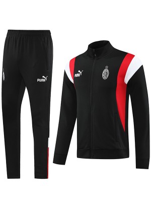 AC milan jacket football sportswear tracksuit full zipper men's training kit outdoor soccer coat black uniform 2023-2024