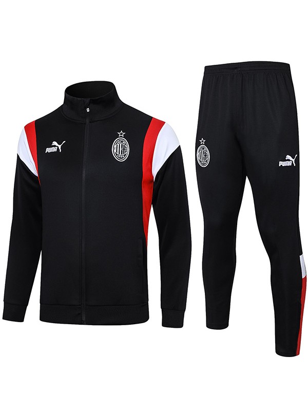 AC milan jacket football sportswear tracksuit long zip black uniform men's training kit outdoor soccer coat 2023-2024