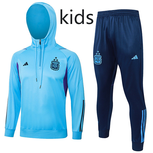 Argentina hoodie jacket kids kit lightblue football sportswear tracksuit half zipper youth training uniform outdoor children soccer coat 2023-2024